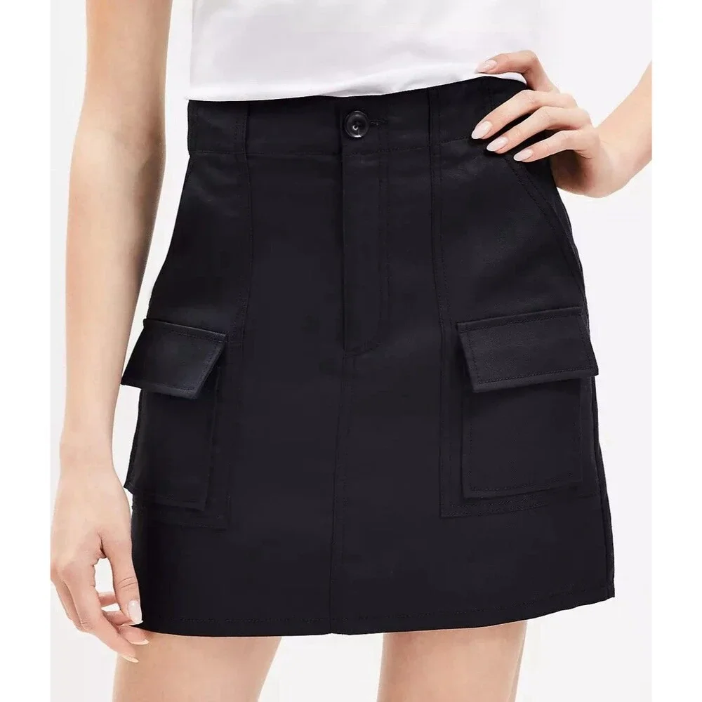 NWT Loft Ann Taylor Black Cargo Mini Skirt Linen Blend Womens Size 12 NEW $69.95